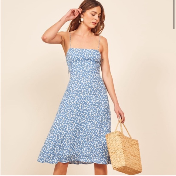 reformation peach midi dress